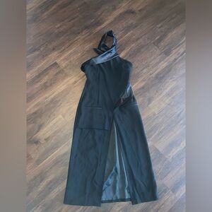 Zara women’s Black Halter Evening Dress with slit size s